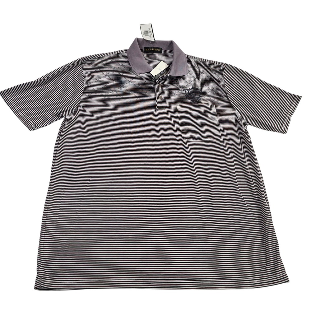 By Joseph Polo Top Mens Black White L Striped Argyle Las Vegas Embroidered Shirt
